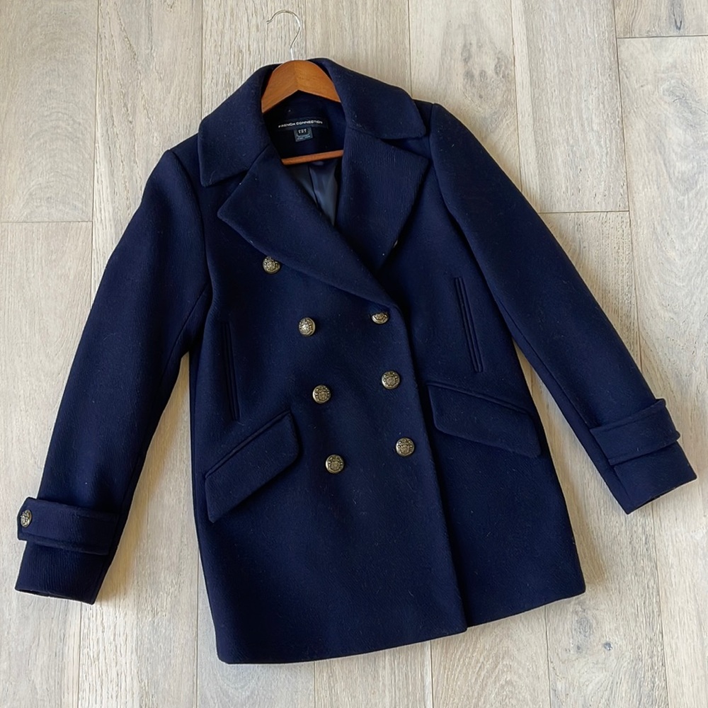 *Like New* French Connection Navy Pea Coat, US 2 (UK6) but fit is closer to a 4